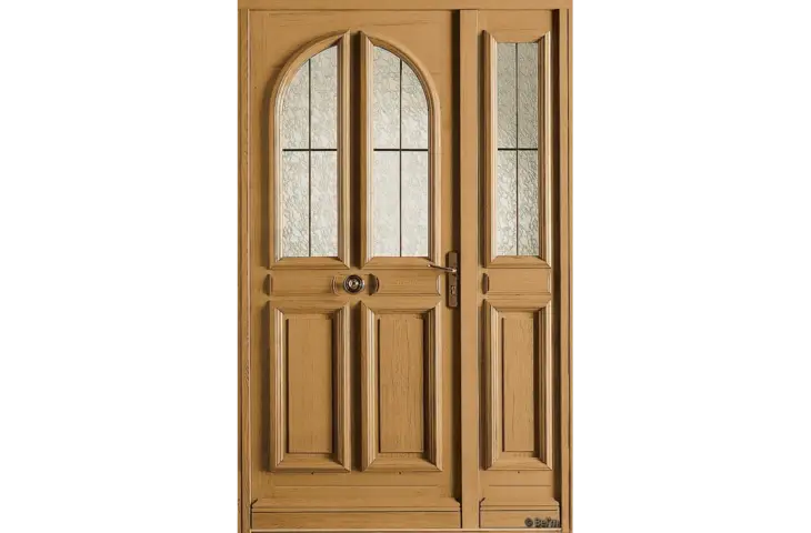 Porte bois vitrée 2 carreaux arrondis – Image 2