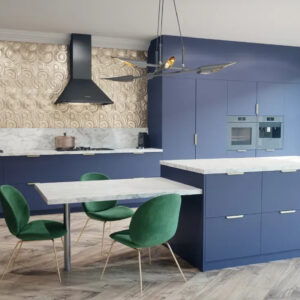 Cuisine avec îlot central Fénix® bleu - CHELSEA