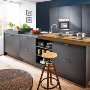 Cuisine avec îlot central gris graphite - MUNICH