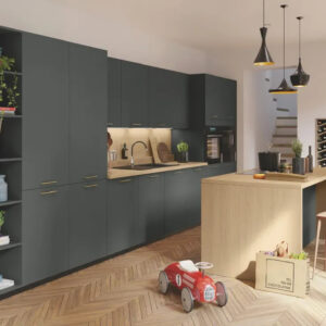 Cuisine vert Fénix® et bois avec îlot - STOCKHOLM