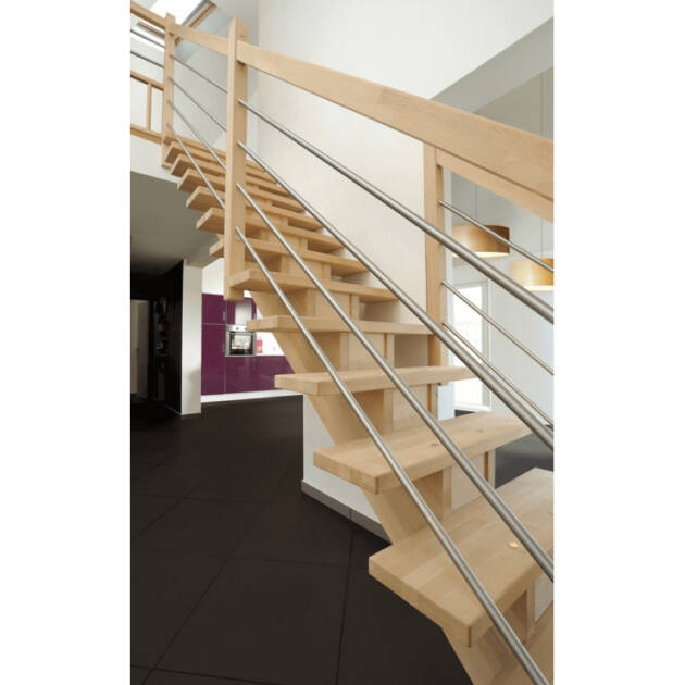Escalier droit en bois et inox