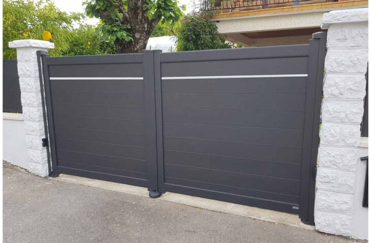 Portail alu battant plein avec jonc décor – Image 5