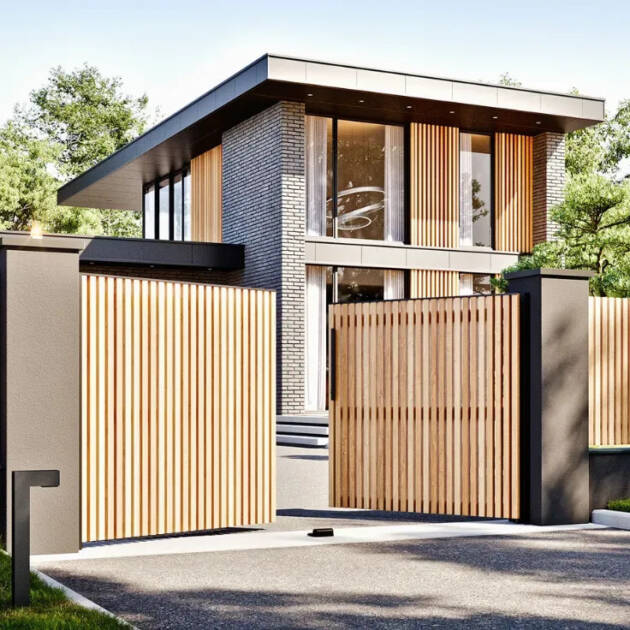 Portail battant bois et aluminium