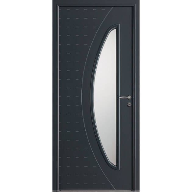 Porte avec grand vitrage et rainures