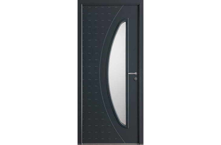 Porte avec grand vitrage et rainures