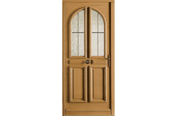 Porte bois vitrée 2 carreaux arrondis