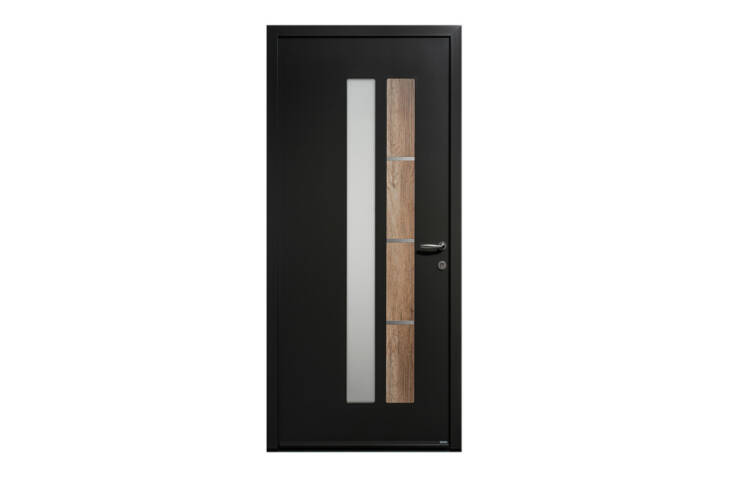 Porte d'entrée acier vitrée avec décor bois – Image 4