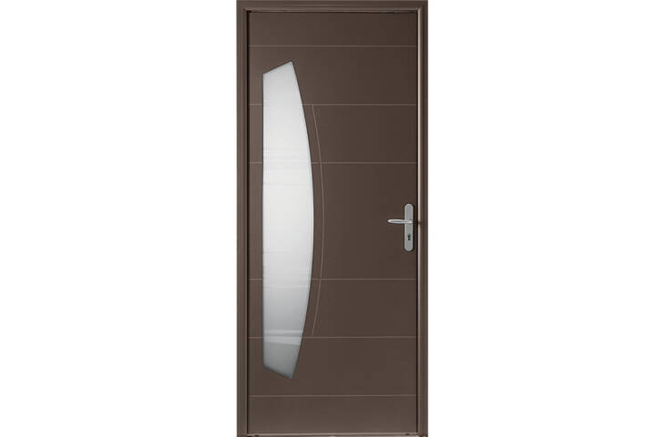 Porte mi-vitrée en virgule et rainures